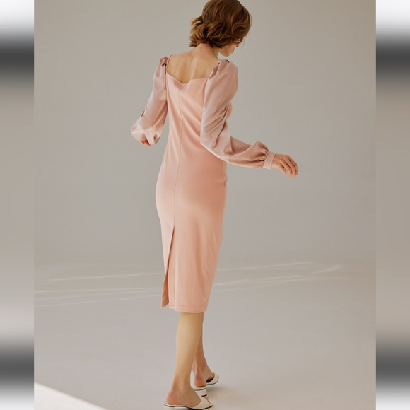 Square Neck Puff Sleeve Midi Dress (Peach Pink) - Nap Loungewear - Picture 3 of 12